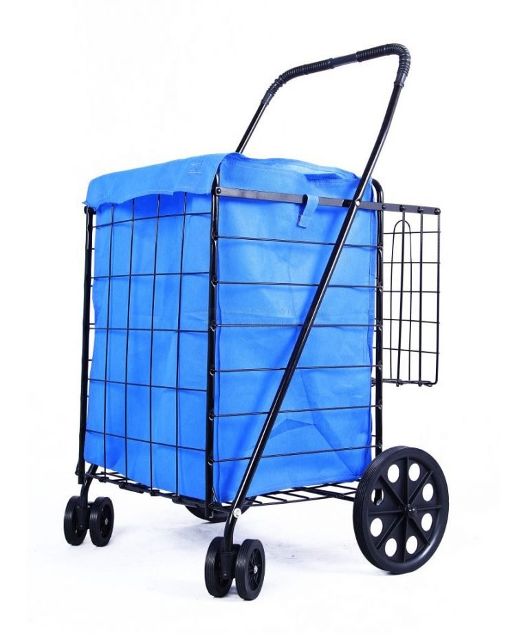 DLUX 2-Pk Blue Heavy Duty Double Basket Folding Shopping Cart With ...