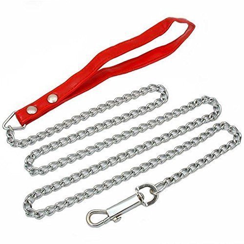 4 Chain Link Dog Leash Red Handle Pet Walking Tool
