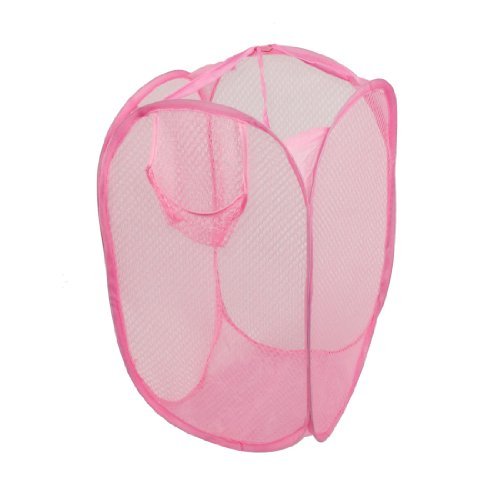 Amico Foldable Mesh Design Clothes Storage Pop Up Laundry Basket Hamper Pink