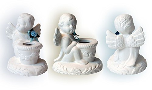 Ceramic Figurines Unpainted Candle Holder Have Fun Paint This Figurines As You Like Baptism First Communion Wedding Angel Design (Pack of 3)