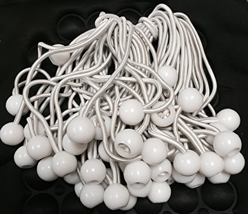DLUX Premium Heavy Duty 6-Inch Ball Bungee Cord (White, 100 Pack)