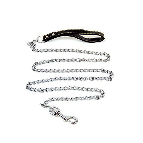 DLUX TM Premium 6' Chain Leash BLACK Leather-like Strong Handle for Large & Medium Size Dogs and Pets
