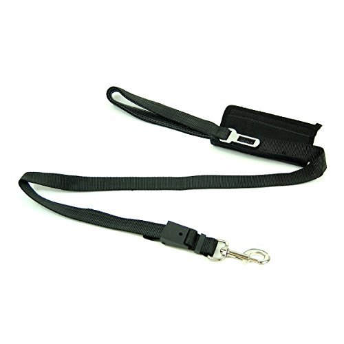 Pet Dog Lead Nylon Leash with Seat Belt Clip Tether (Black)