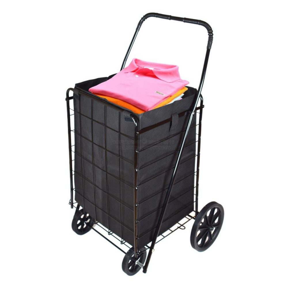 DLUX Set Of 2 Extra Large Heavy-Duty Black Folding Utility Cart Folds Up Rolling Storage Shopping Carrier with BONUS LINER