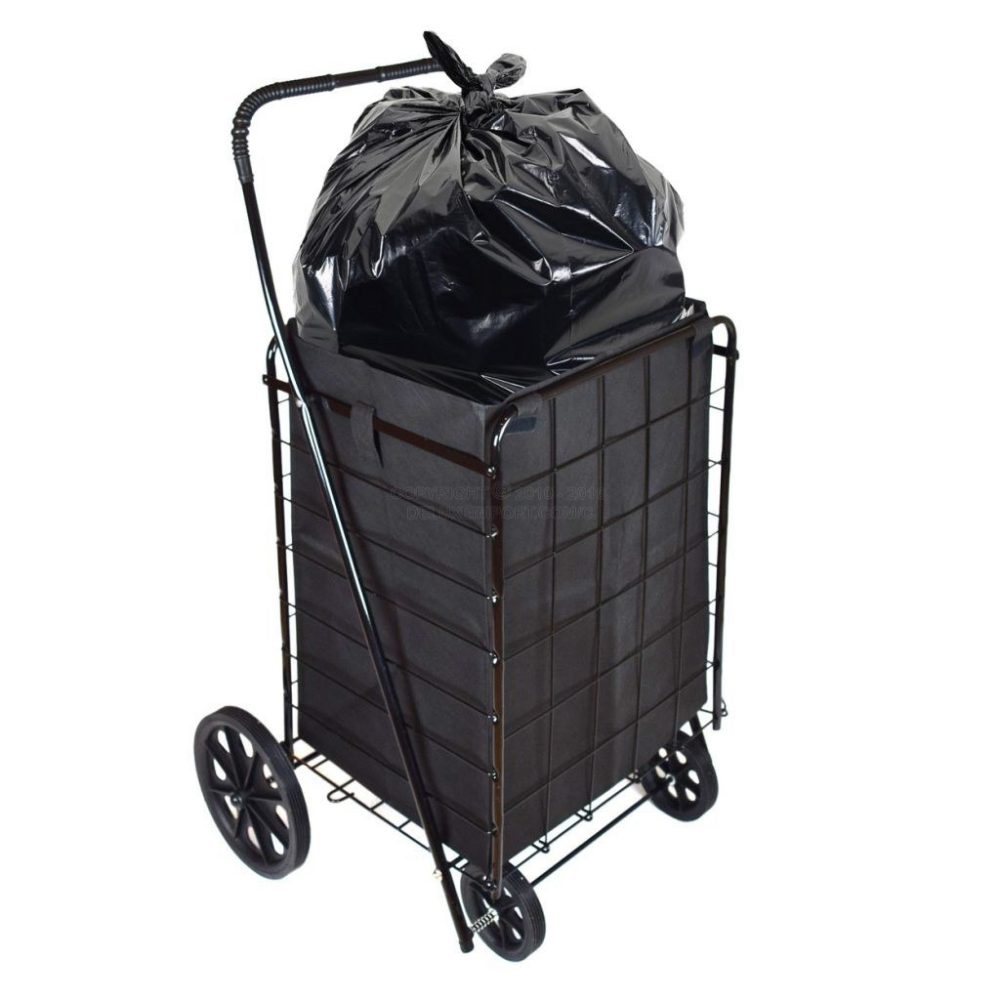 DLUX Set Of 2 Extra Large Heavy-Duty Black Folding Utility Cart Folds Up Rolling Storage Shopping Carrier with BONUS LINER