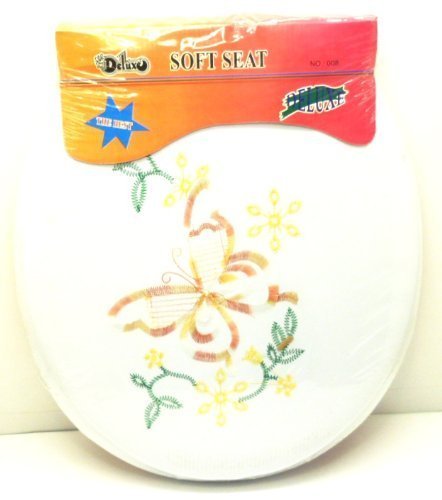 Toilet Soft Seat Deluxe with Embroidery Butterfy White Color Easy Clean Confy