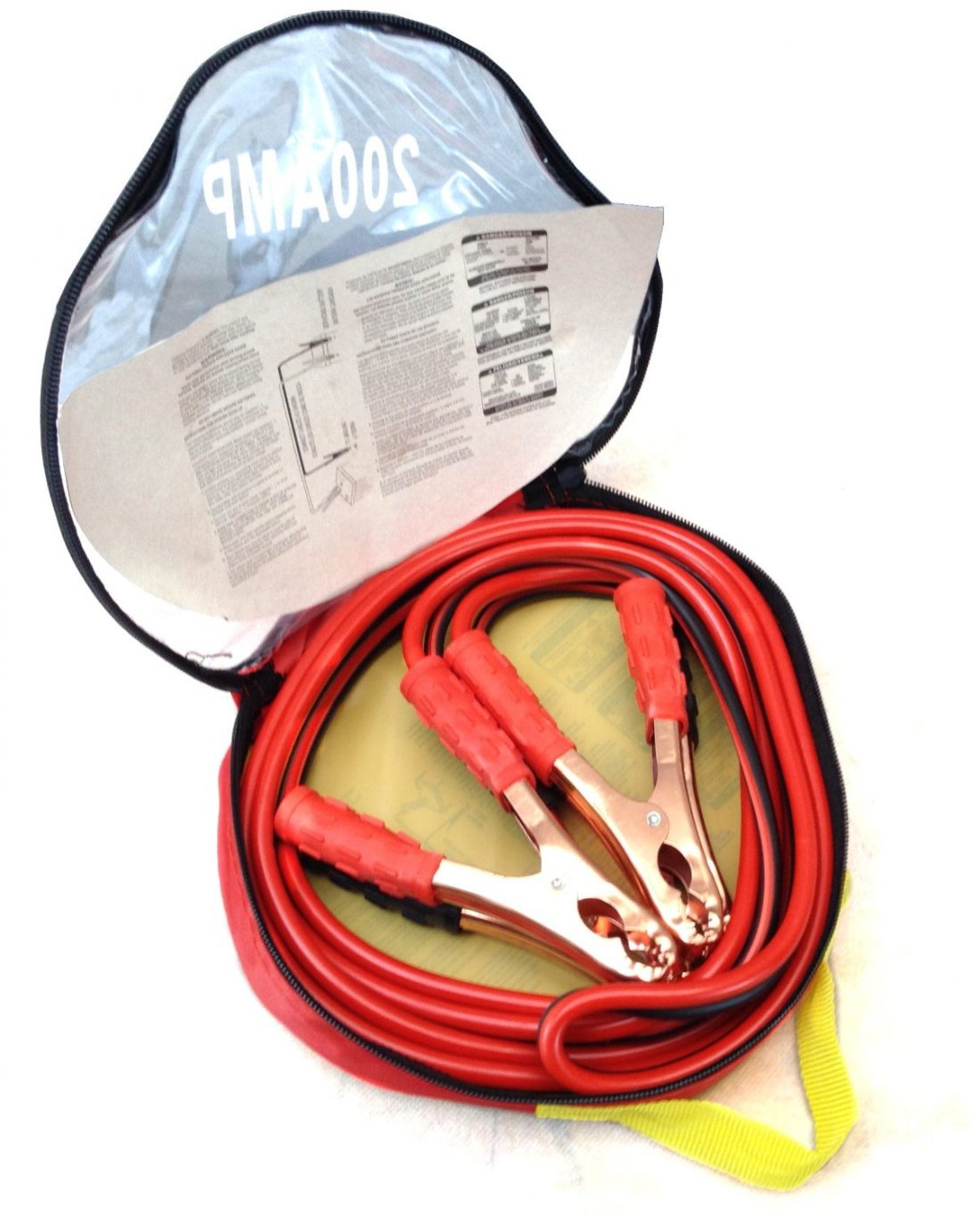 Jumper Cables No Tangle Booster 12 Foot Long, 10 Gauge, 200 Amp, With Free Travel Carrying Case
